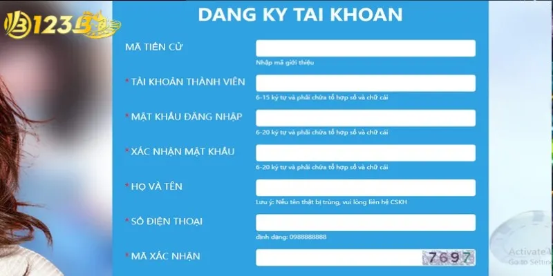 Cược thủ đăng ký tài khoản tại 123b để tham gia nhận ưu đãi