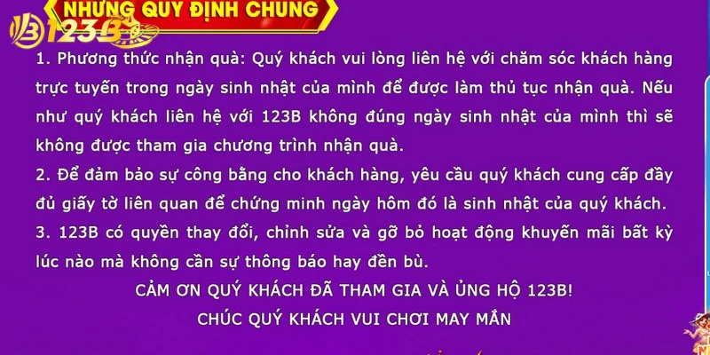 Chương trình Mừng Sinh Nhật là cách thể hiện sự tri ân 123B đến người chơi